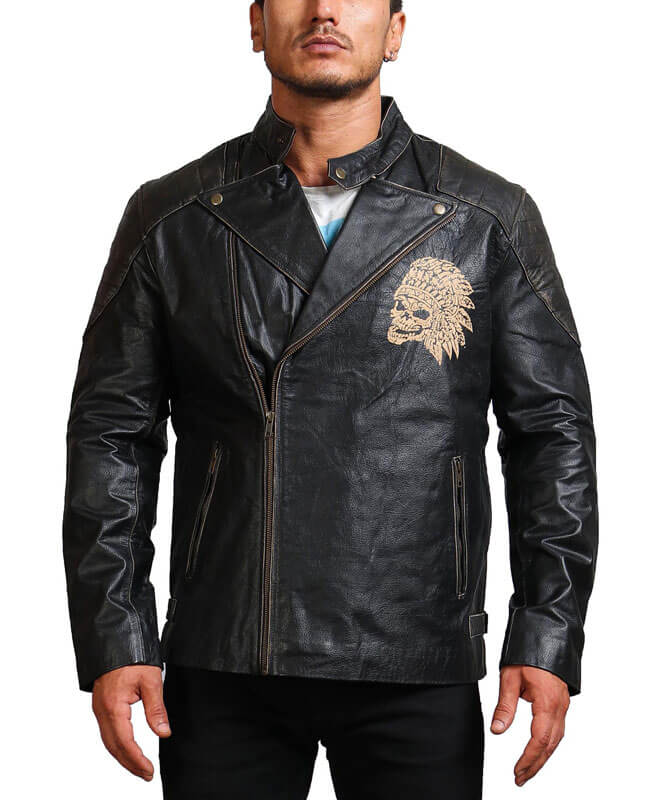 Indian Skull Black Leather Jacket