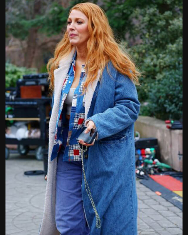 It Ends With Us Blake Lively Blue Shearling Coat