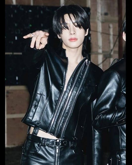 Jay Enhypen Black Real Leather Jacket