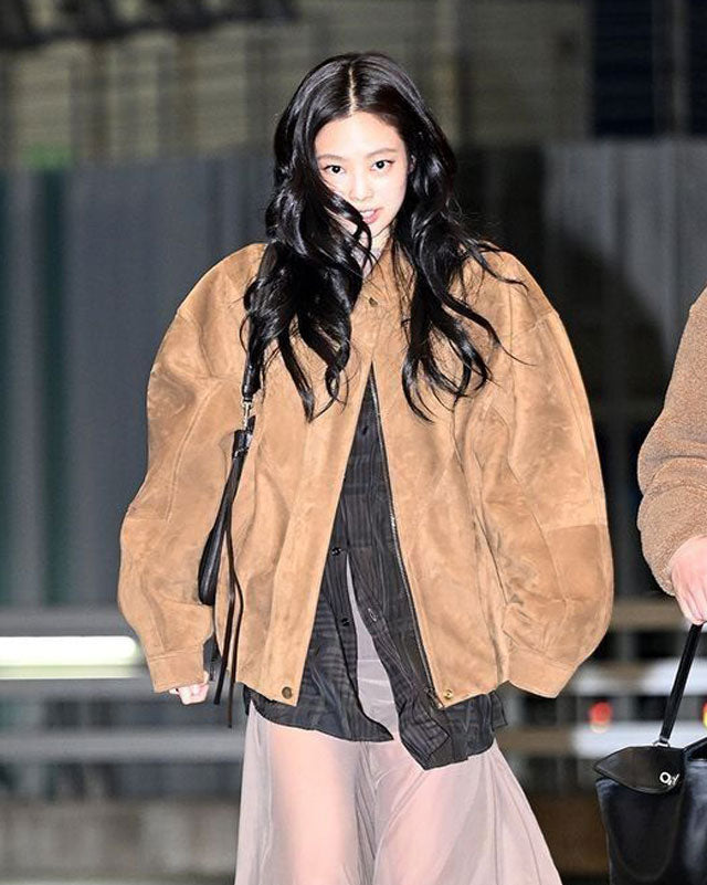 Jennie Kim Blackpink Brown Suede Jacket