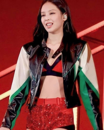 Jennie Kim Born Pink Cropped Leather Jacket
