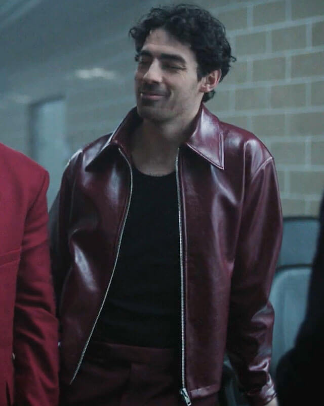 Joe Jonas Burgundy Real Leather Jacket