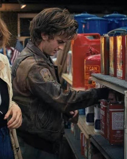 Joe Keery Stranger Things Brown Leather Jacket