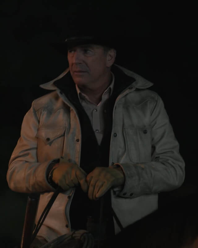 John Dutton Yellowstone White Leather Jacket S05