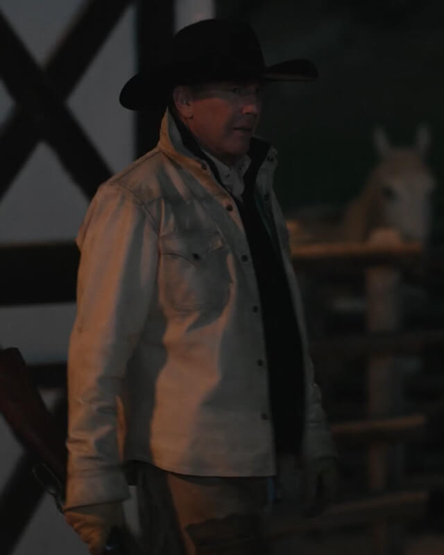 John Dutton Yellowstone White Leather Jacket