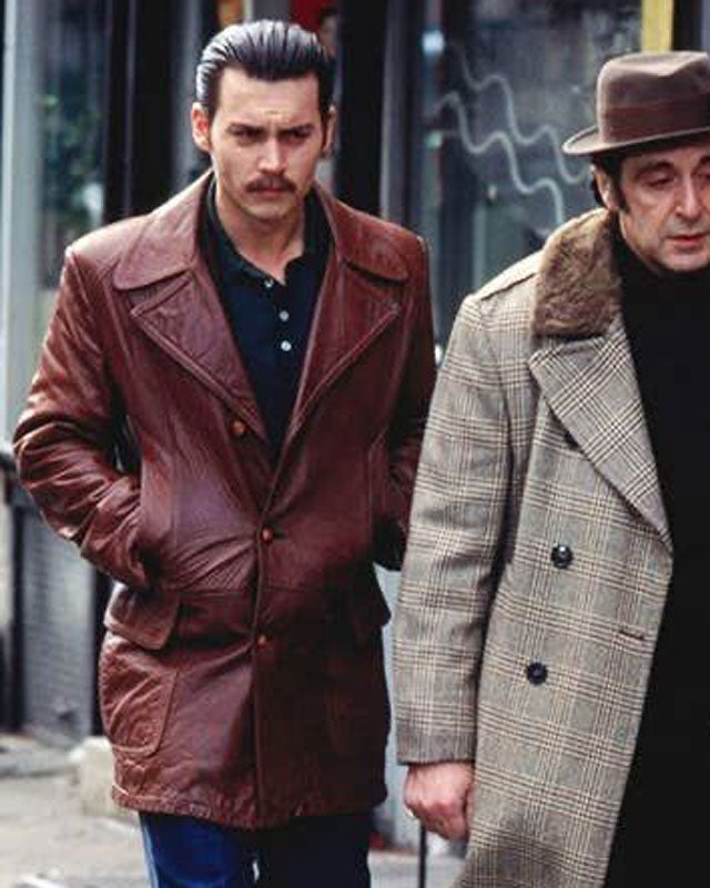 Johnny Depp Donnie Brasco Brwon Real Leather Coat