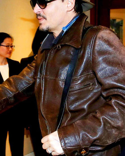 Johnny Depp Brown Leather Jacket Coat