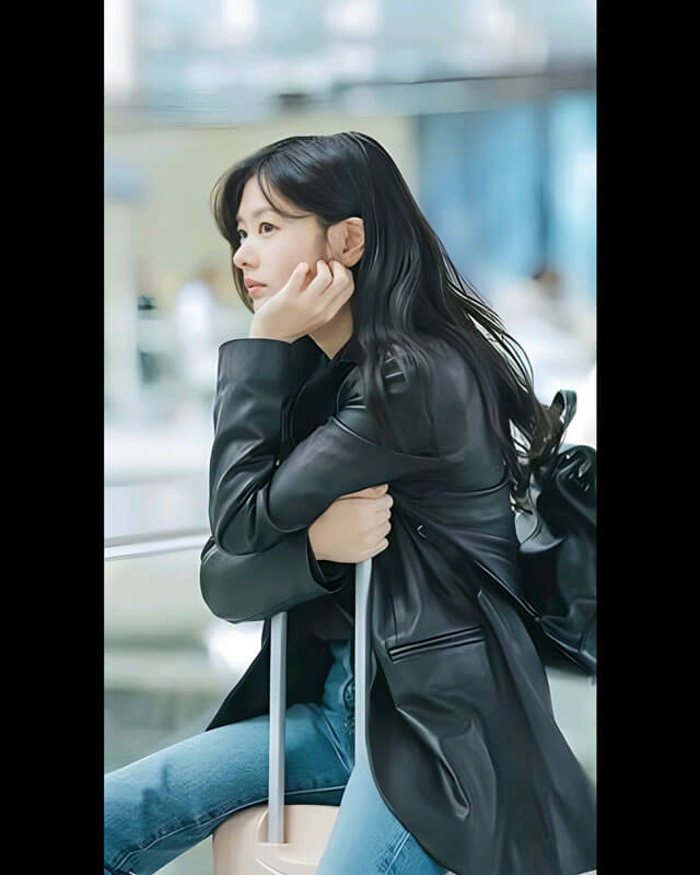 Jung Somin Black Leather Coat