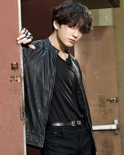 Jungkook Debut Black Leather Jacket