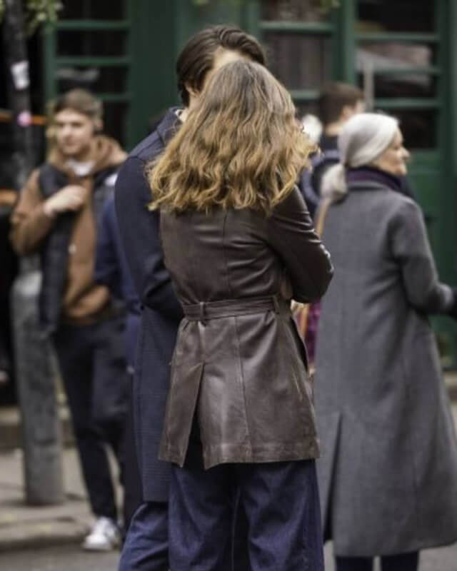 Keira Knightley Black Doves Brown Leather Coat