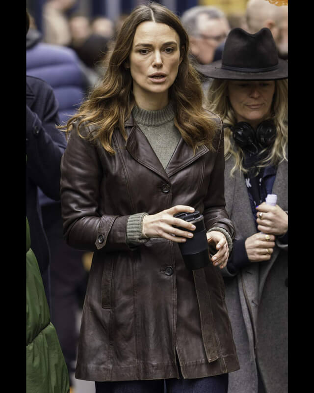 Keira Knightley Black Doves Leather Coat