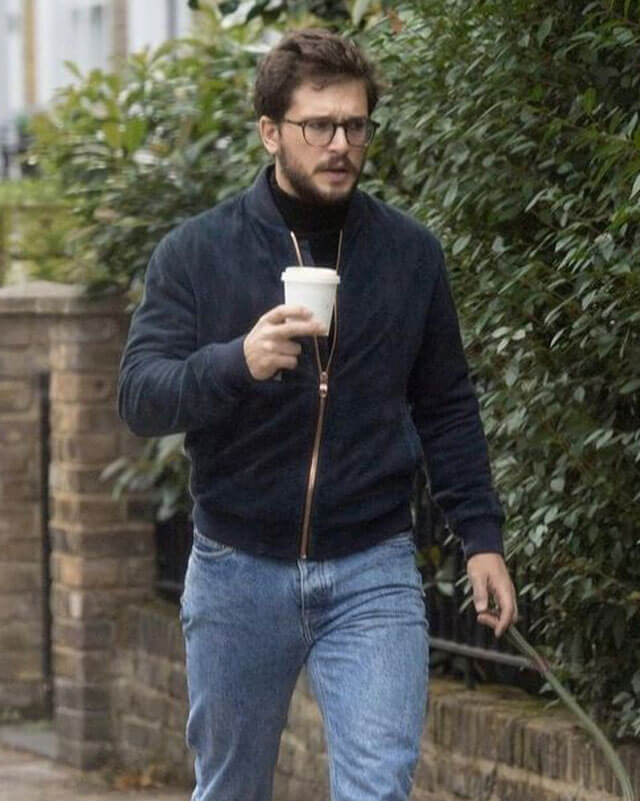 Kit Harington Suede Bomber Blue Jacket
