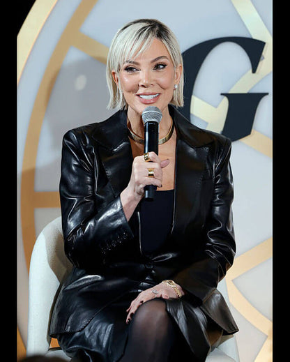 Kris Jenner Black Real Leather Blazer
