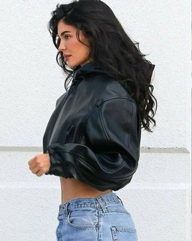 Kylie Jenner Cropped Hooded Leather Jacket