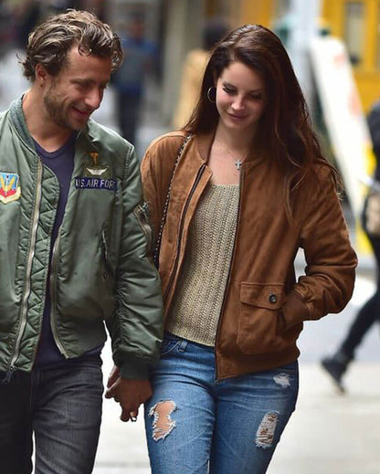 Lana Del Rey Brown Suede Bomber Jacket