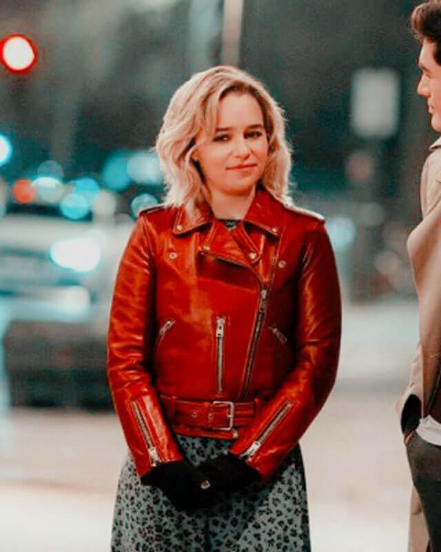 Last Christmas Emilia Clarke Red Biker Leather Jacket