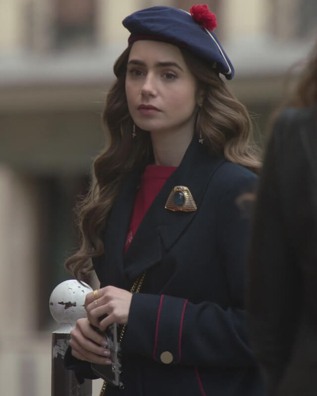 Lily Collins Emily In Paris Blue Coat