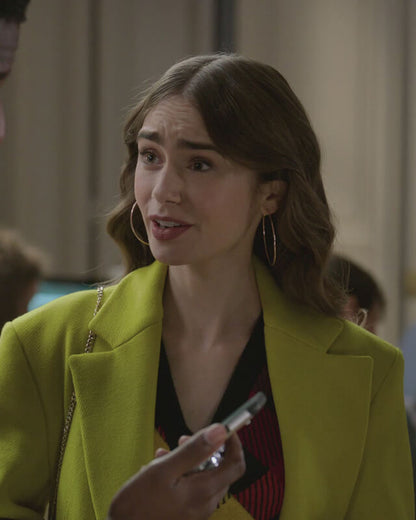 Lily Collins Emily In Paris Fashion Green Coat