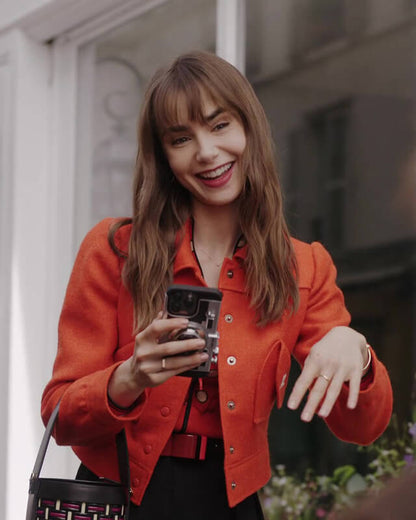 Lily Collins Emily In Paris Orange Jacket S03