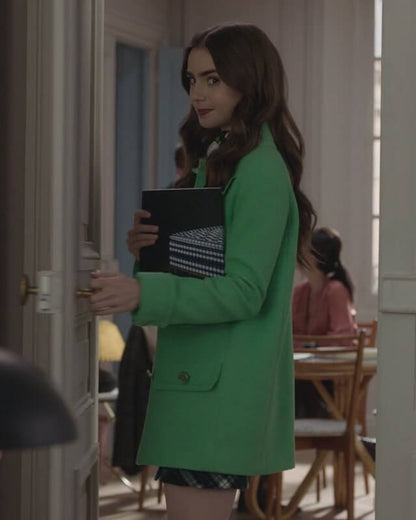 Lily Collins Emily In Paris Green Coat