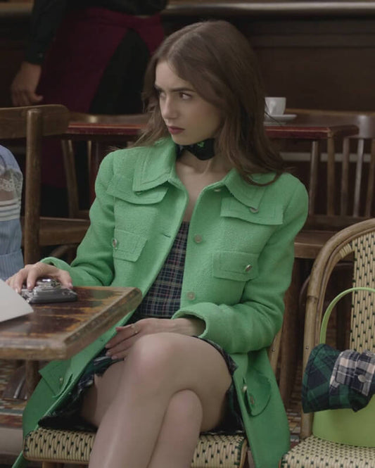 Lily Collins Emily In Paris Green Wool Coat