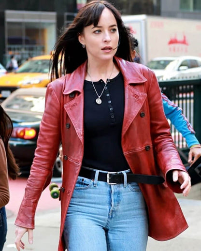 Madame Web Dakota Johnson Maroon Coat