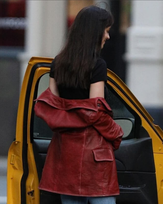 Madame Web Maroon Leather Red Coat