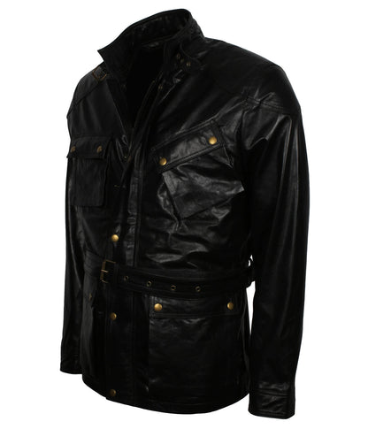 Men Biker Black Leather Jacket