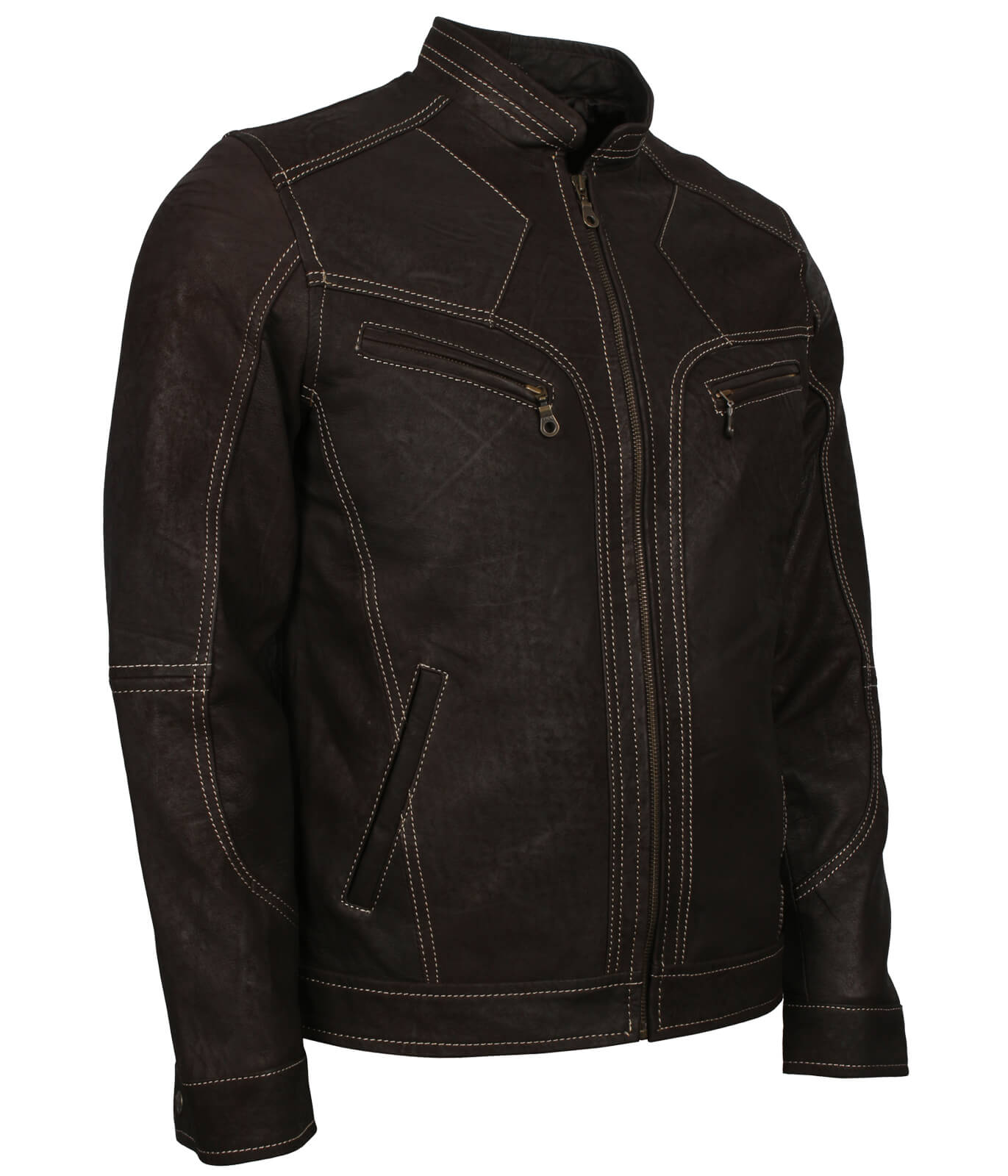 Men Biker Black Rough Genuine Leather Jacket