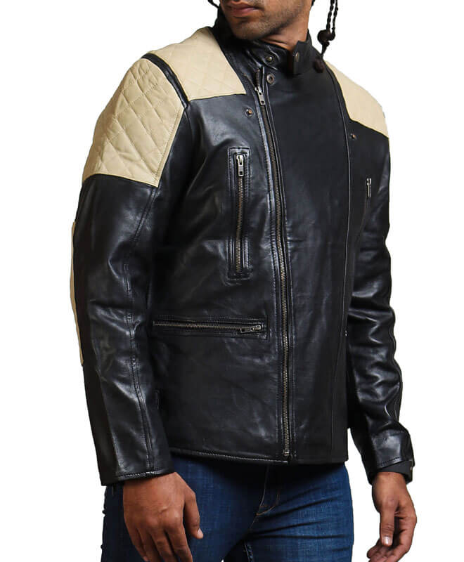 Men Biker Quilted Leather Jacket