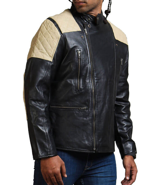 Men Biker Quilted Leather Jacket