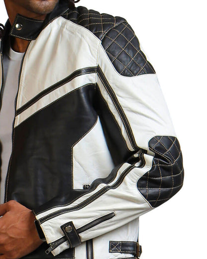 Men Black And White Motorcycle Jacket