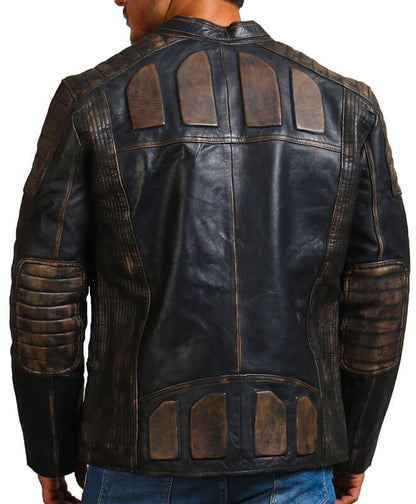 Men Black Biker Distressed Real Leather Jacket