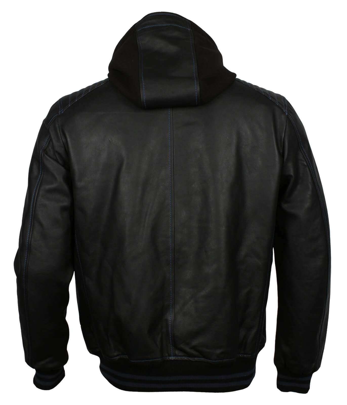 Men Black Hooded Blue Lining Bomber Jacket