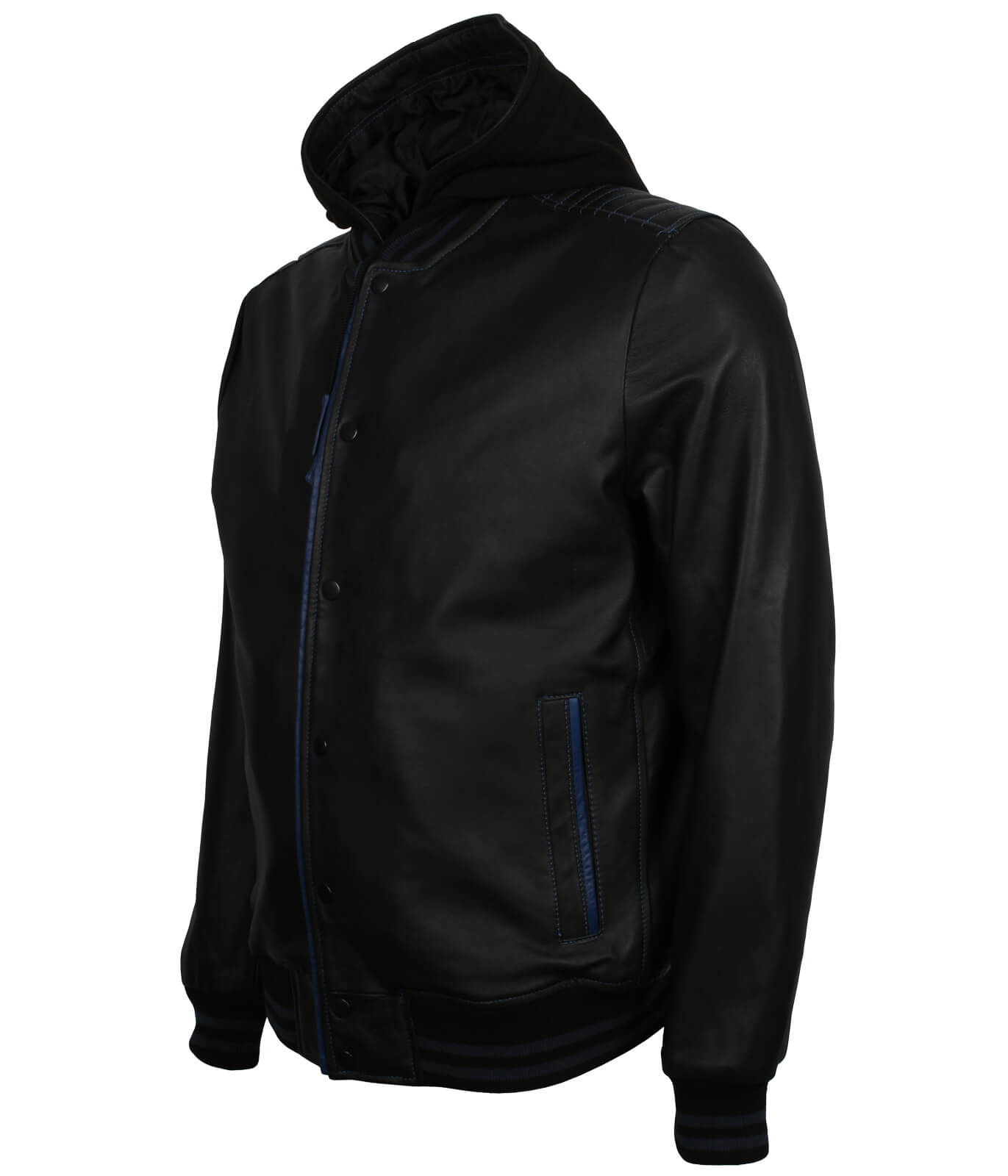 Men Black Hooded Jacket With Blue Lining