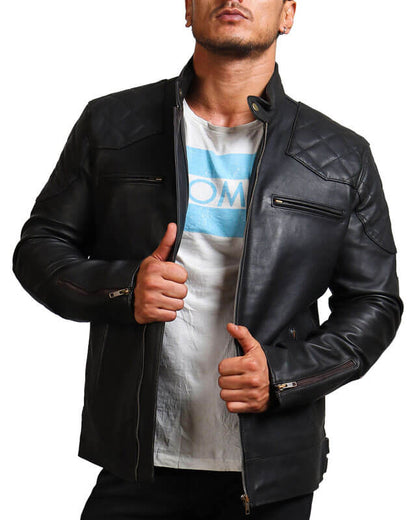 Men Black Motorcycle Leather Jacket