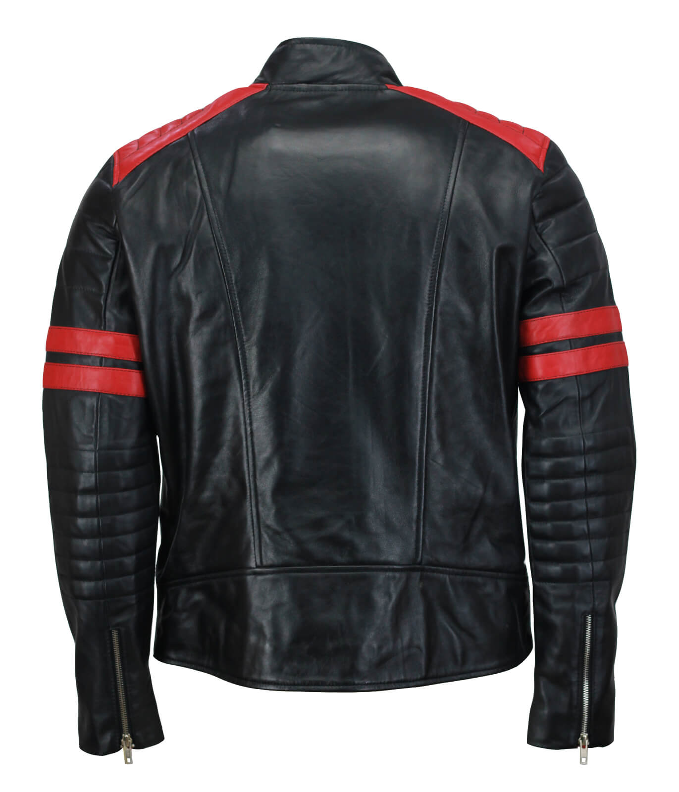 Men Black Red Striped Leather Jacket