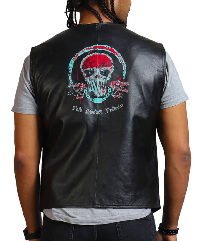 Men Blood Skull Printed Men Black Leather Vest