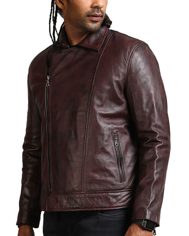 Men Brown Asymmetric Biker Jacket