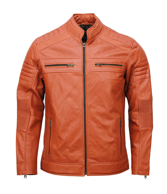 Men Light Brown Biker Leather Jacket