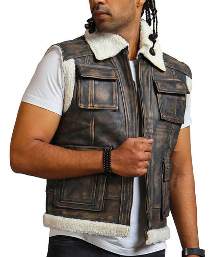 Men Brown Fur Leather Vest