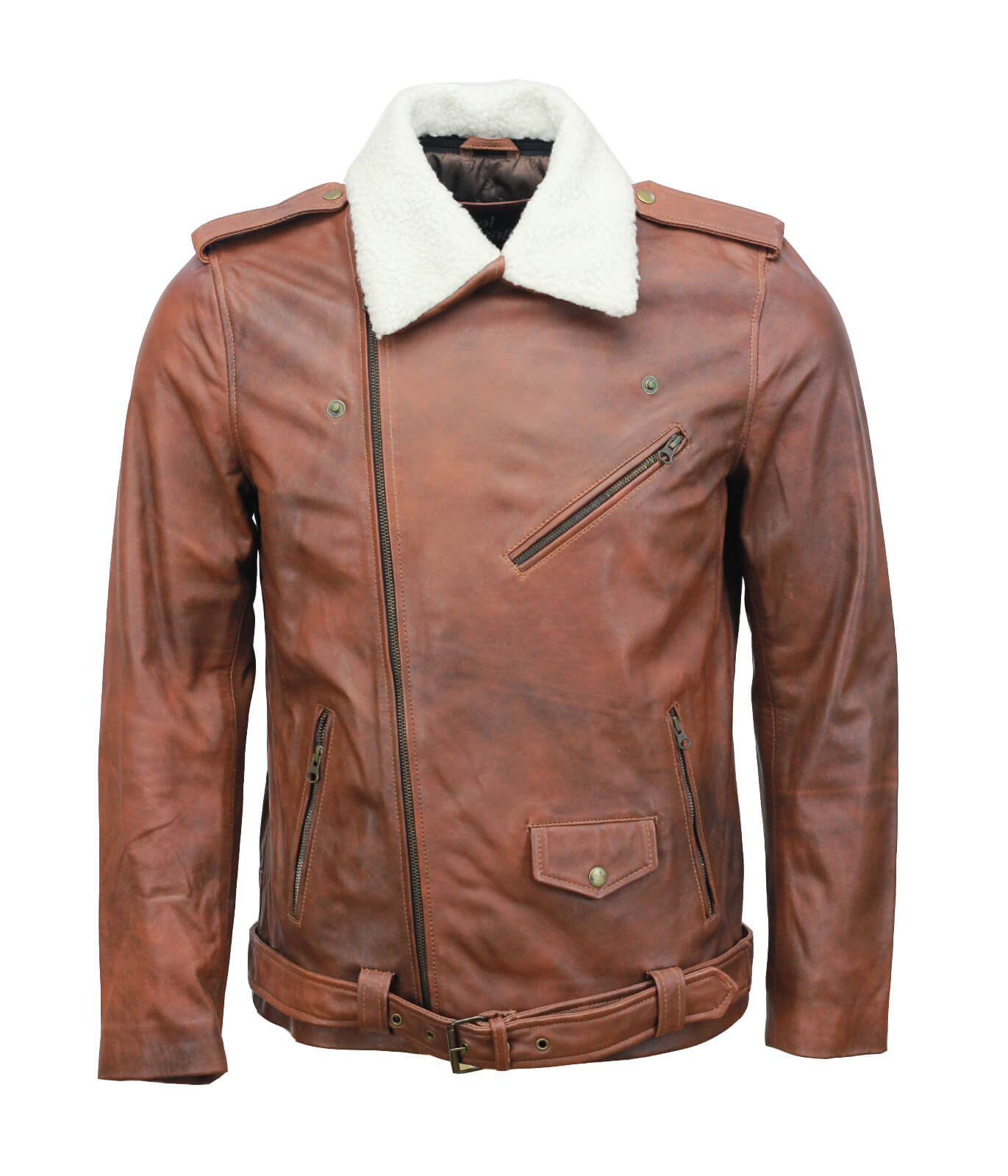 Men Brown Leather Jacket With Belt