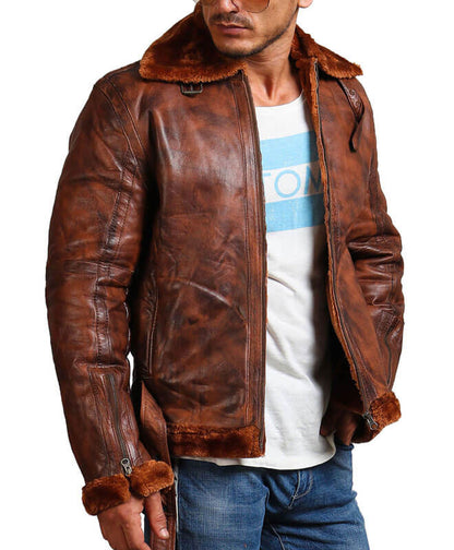 Men Brown Leather Jacket With Fur Lining