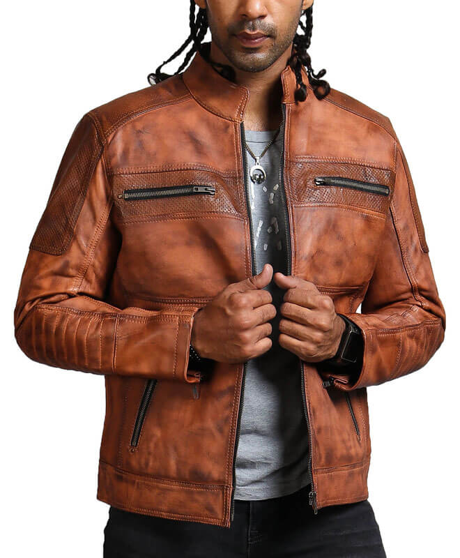 Men Brown Leather Motorcycle Jacket