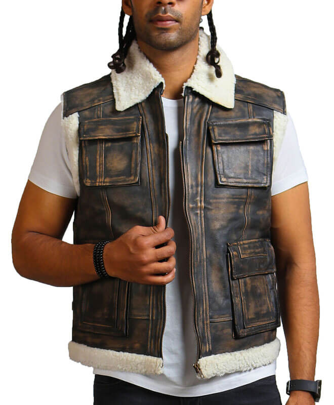 Men Brown Shearling Leather Vest