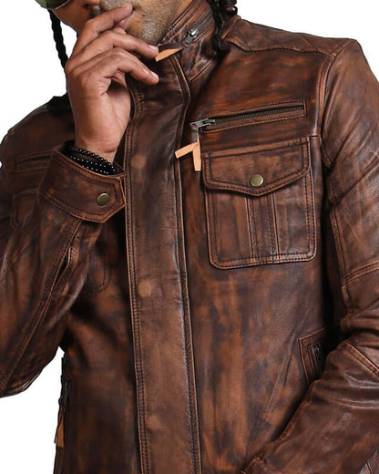 Men Brown Vintage Motorcycle Jacket