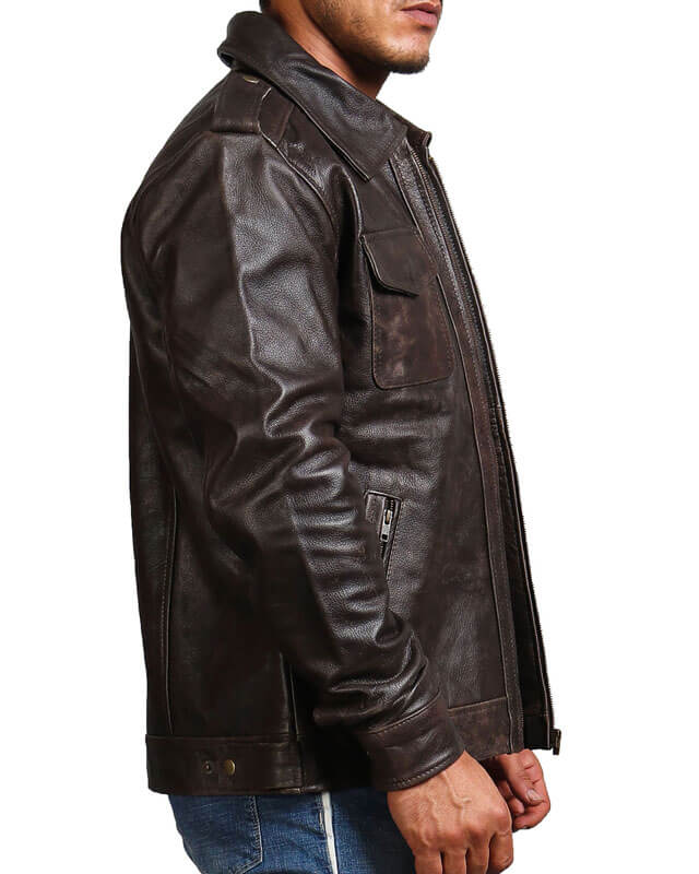 Men Brown Vintage Trucker Leather Jacket