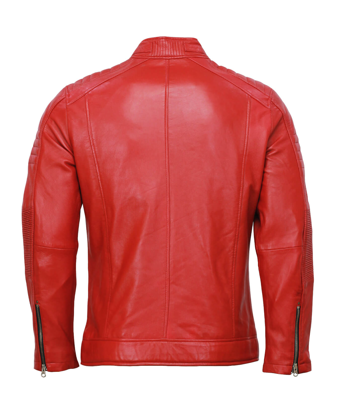 Men Cafe Racer Genuine Red Leather Jacket