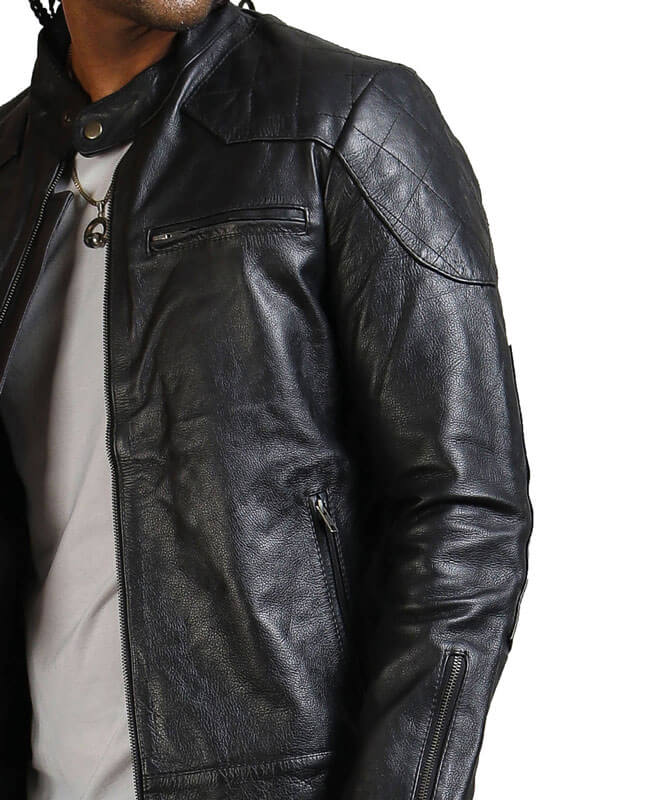 Men Classic Biker Black Genuine Leather Jacket