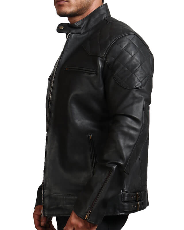 Men Classic Biker Black Quilted Leather Jacket